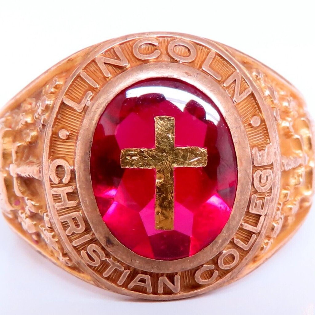 Lincoln College Mens Ring 10kt Cross Inlay